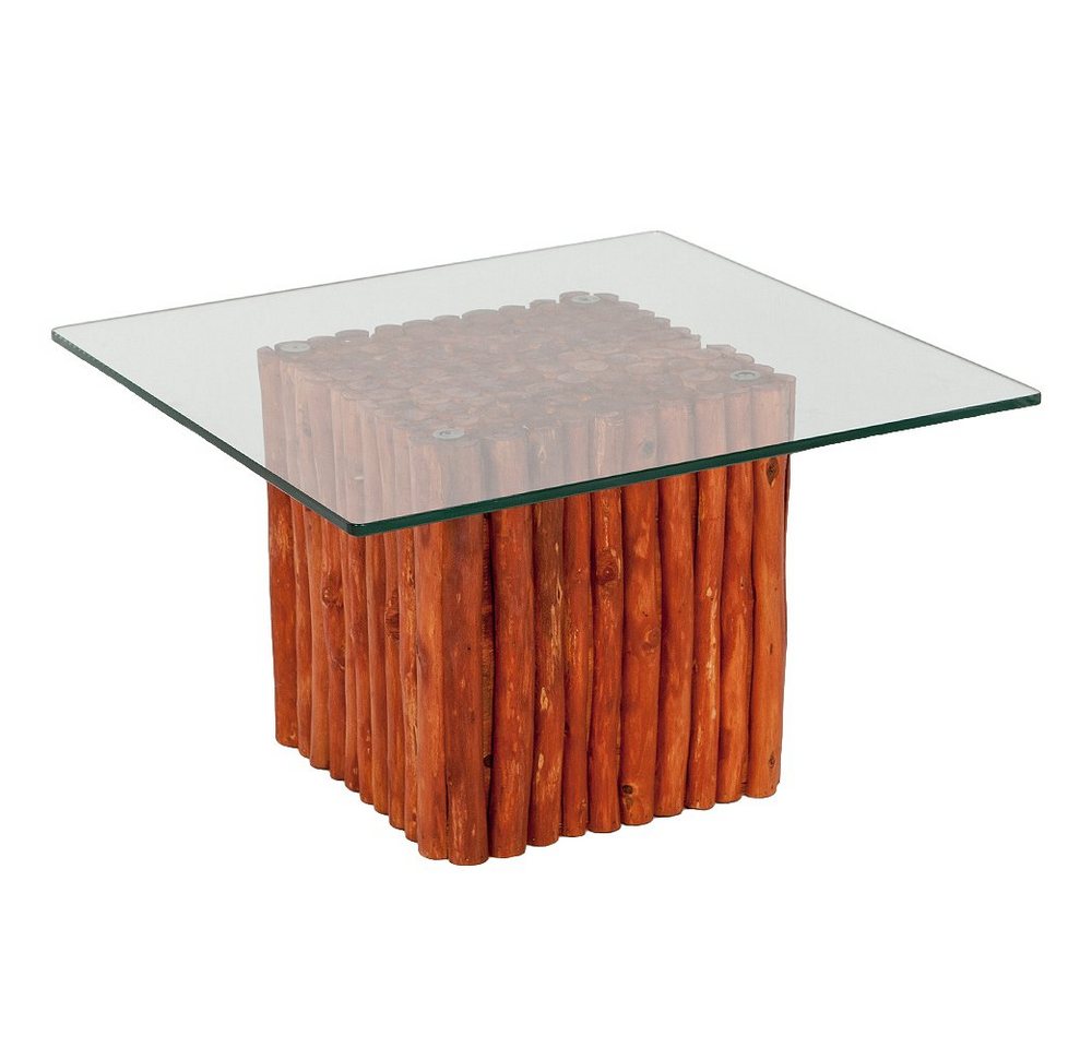 LebensWohnArt Couchtisch Teak Couchtisch NICO Braun inkl. Glasplatte ca. 70x70cm von LebensWohnArt