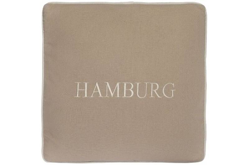 LebensWohnArt Dekokissen Dekoratives Kissen HAMBURG creme ca.45x45cm Stickerei von LebensWohnArt