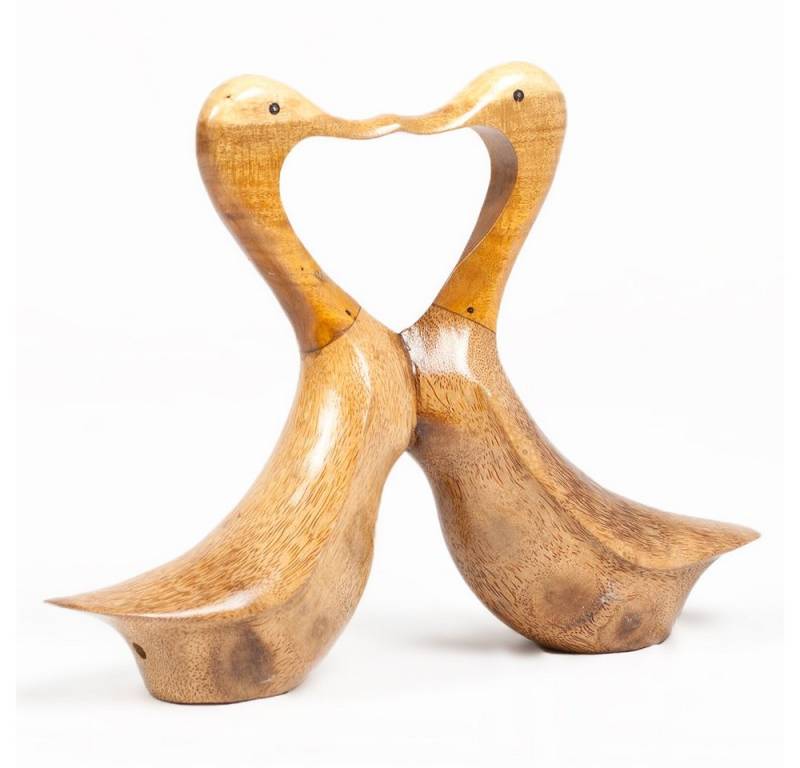 LebensWohnArt Dekoobjekt Deko-Figur DUCK LOVE 35cm Bambus / Teak Natural Holz Handarbeit von LebensWohnArt