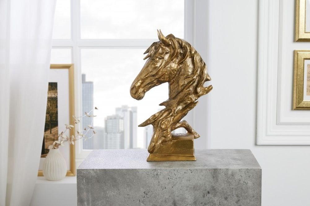 LebensWohnArt Dekoobjekt Pferde Deko-Figur 40cm UMA gold Aluminium Pferdekopf Skulptur von LebensWohnArt