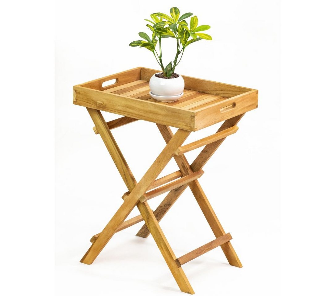 LebensWohnArt Dekotablett Teak Tablett-Tisch FLEX Natural ca. H50cm von LebensWohnArt