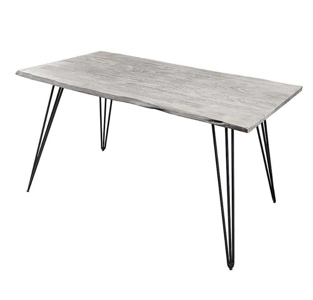 LebensWohnArt Esstisch Industrie-Look Esstisch ALINA 140cm grau Akazie Baumkante von LebensWohnArt