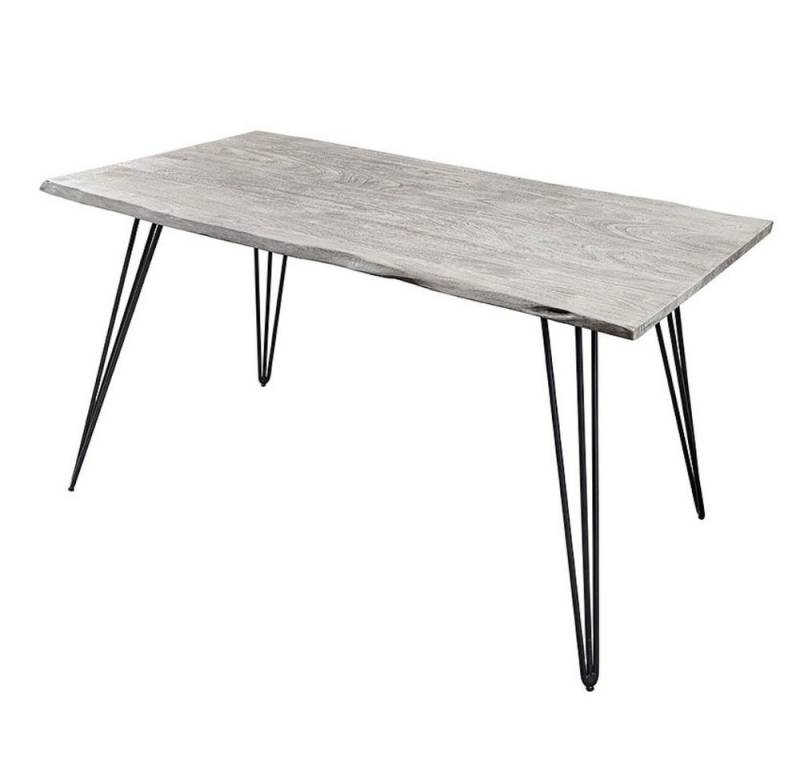 LebensWohnArt Esstisch Industrie-Look Esstisch ALINA 140cm grau Akazie Baumkante von LebensWohnArt