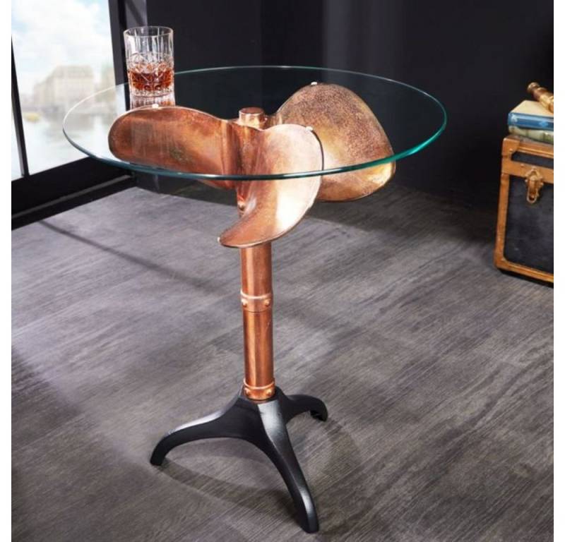 LebensWohnArt Esstisch Maritimer Design-Tisch ELICA H73xD60cm kupfer schwarz Beistelltisch von LebensWohnArt