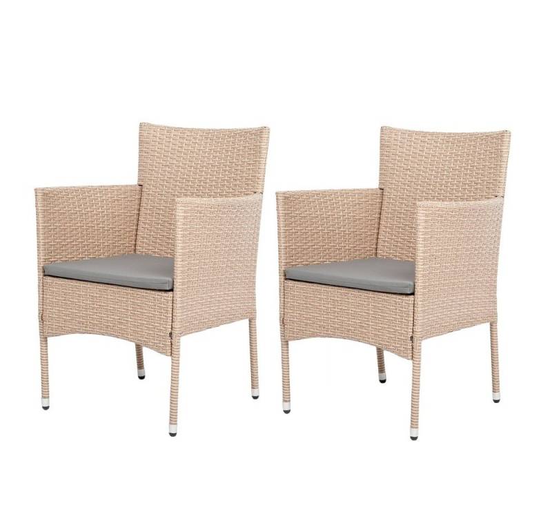 LebensWohnArt Gartenstuhl 2er-Set Armlehnstuhl SHARON Polyrattan Natural inkl.Kissen von LebensWohnArt