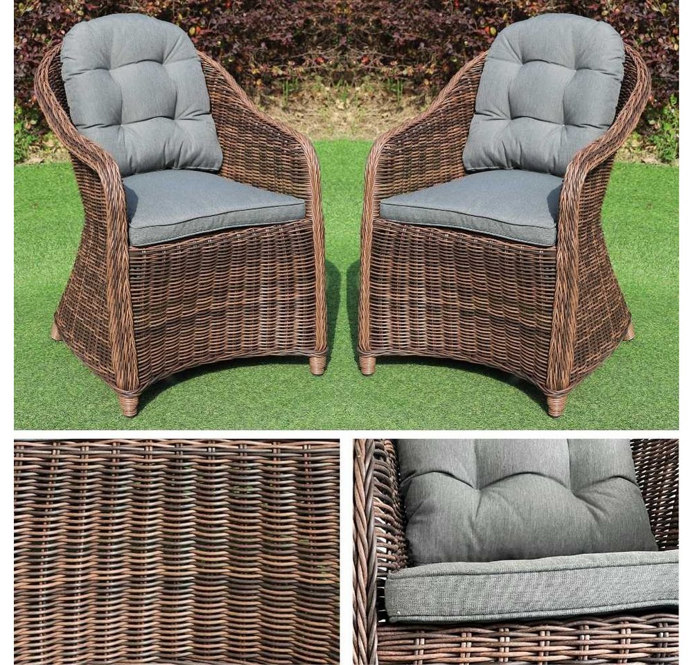 LebensWohnArt Gartenstuhl 2er Set Sessel BELLA rundes Polyrattan Natural-Brown Gartenstuhl LebensWohnArt Gartenstuhl 2er Set Sessel BELLA rundes Polyrattan Natural-Brown Gartenstuhl von LebensWohnArt