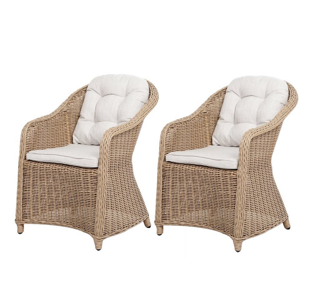 LebensWohnArt Gartenstuhl 2er Set Sessel BELLA rundes Polyrattan Natural Gartenstuhl LebensWohnArt Gartenstuhl 2er Set Sessel BELLA rundes Polyrattan Natural Gartenstuhl von LebensWohnArt