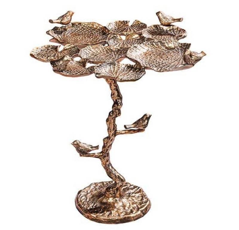 LebensWohnArt Gartentisch Wetterfester Beistelltisch Vogeltränke PAJORO 65cm antik-messing von LebensWohnArt