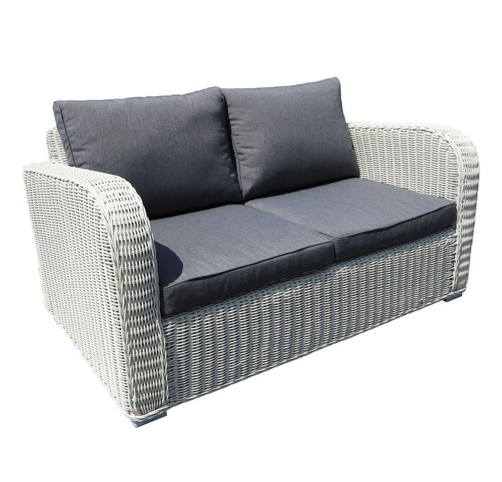 LebensWohnArt Loungesofa 2er Lounge Sofa VITA rundes Polyrattan Eierschalenweiß von LebensWohnArt