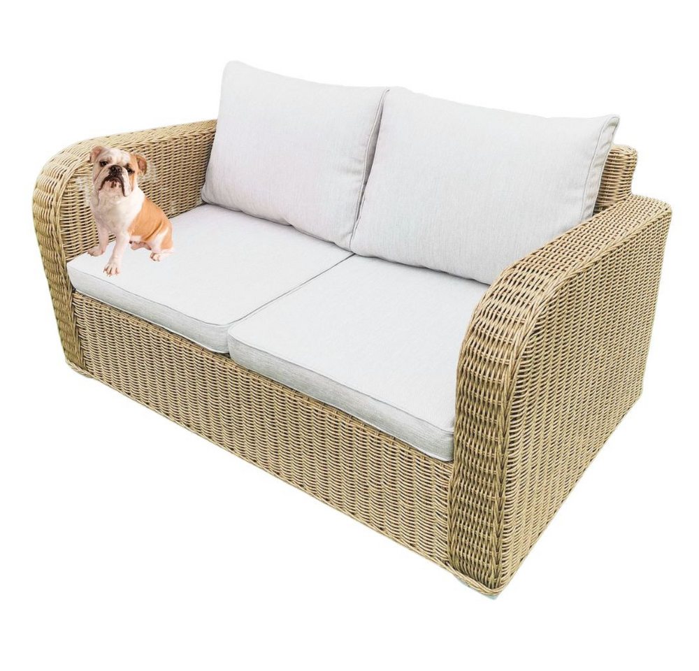 LebensWohnArt Loungesofa 2er Lounge Sofa VITA rundes Polyrattan Natural von LebensWohnArt