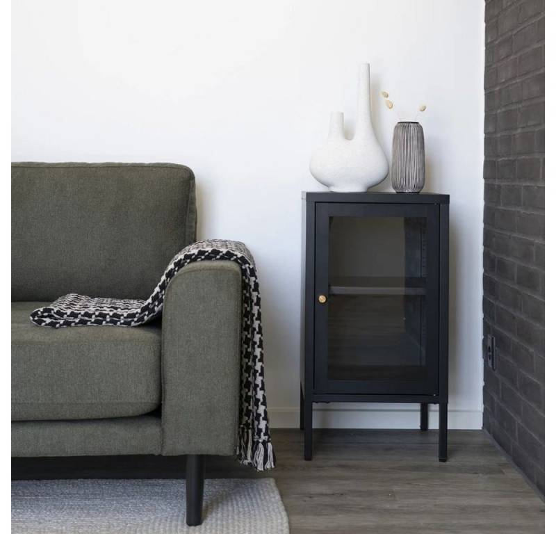 LebensWohnArt Mehrzweckschrank Moderne Kommode DAILY 70cm schwarz Glastür Metall von LebensWohnArt