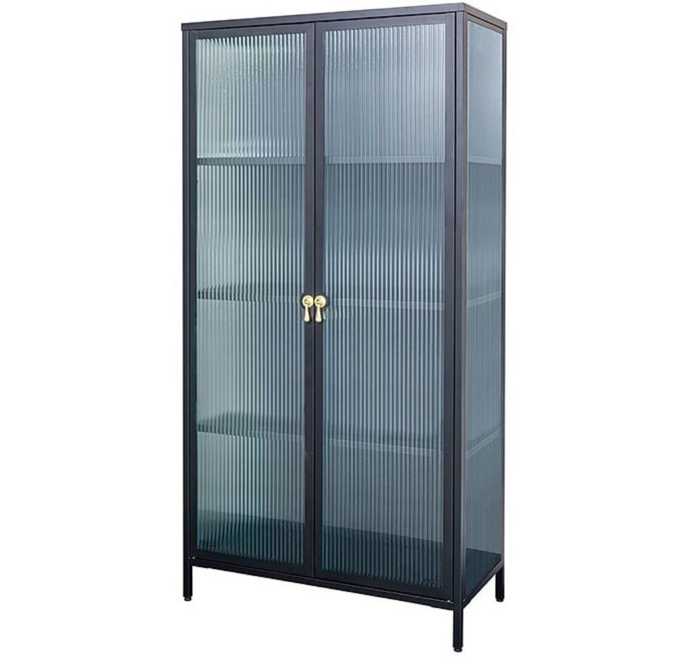 LebensWohnArt Mehrzweckschrank Moderner Vitrinen-Schrank TRIADO 160cm schwarz Metall Riffelglas von LebensWohnArt