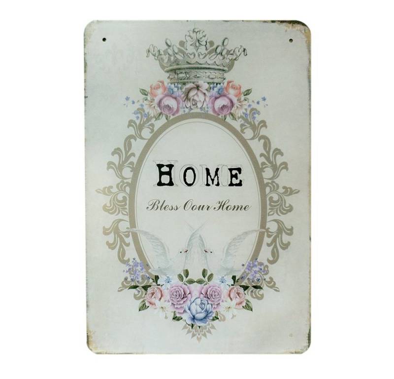 LebensWohnArt Metallbild Metallschild BLESS OUR HOME Vintage Schild im Retro-Design von LebensWohnArt