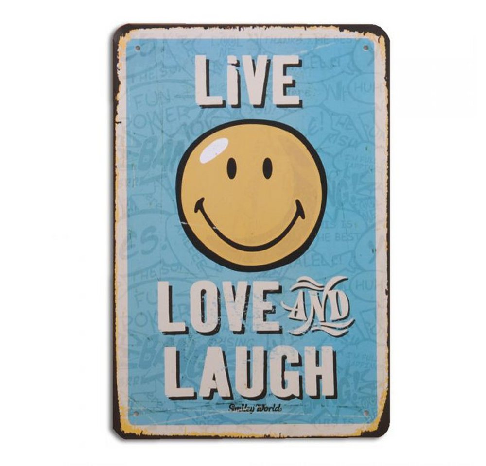 LebensWohnArt Metallbild Metallschild LAUGH Vintage Schild im Retro-Design von LebensWohnArt