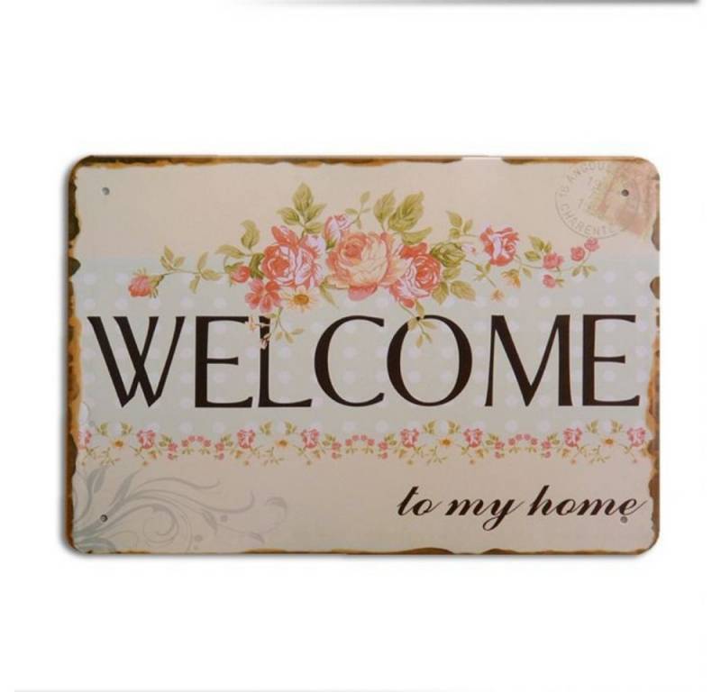 LebensWohnArt Metallbild Metallschild WELCOME 30x20cm Vintage Schild im Retro-Design von LebensWohnArt