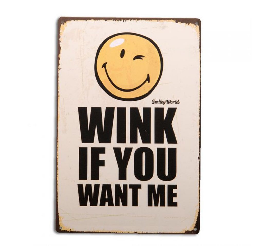 LebensWohnArt Metallbild Metallschild WINK Vintage Schild im Retro-Design von LebensWohnArt