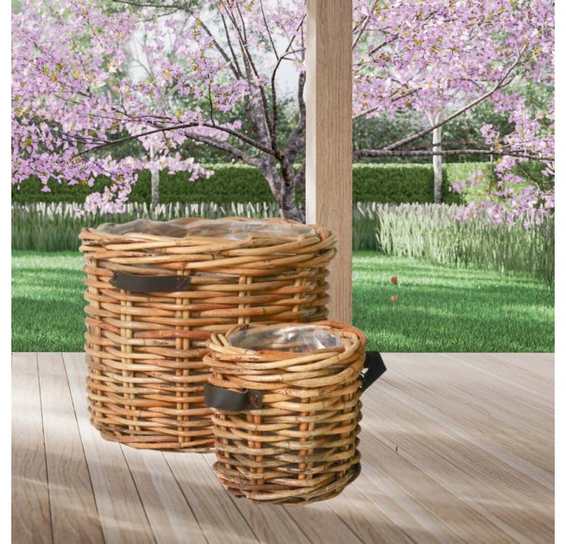LebensWohnArt Pflanzschale Dickes CL Rattan Pflanzkorb CESTINO natural ca.D35cm Ledergriffe von LebensWohnArt