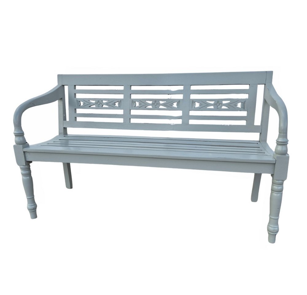LebensWohnArt Sitzbank Massive Sitzbank CHRISTOS Antique-Grey 150cm Mahagoni Shabby-Look von LebensWohnArt