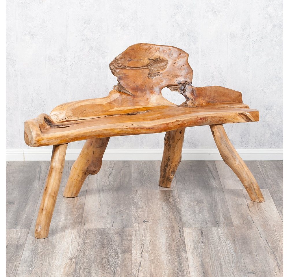 LebensWohnArt Sitzbank Teak Sitzbank PRIMITIV ca.130cm Natural (poliert, glänzend) von LebensWohnArt