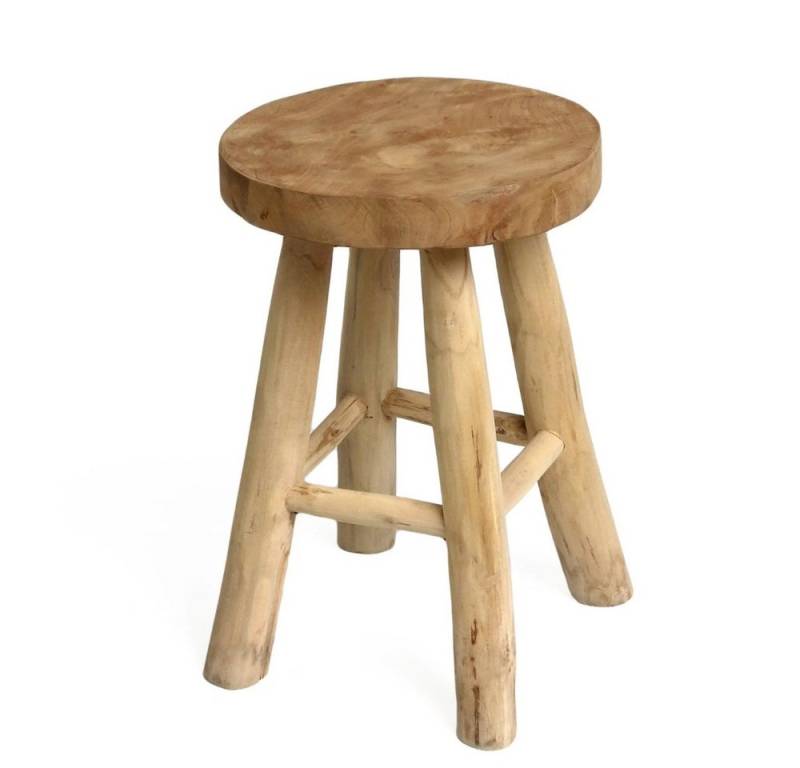 LebensWohnArt Sitzhocker Teak Hocker KANSAS Natural 45cm Beistelltisch Sitzhocker von LebensWohnArt
