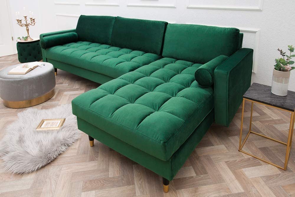 LebensWohnArt Sofa Ecksofa 260cm Ottomane beidseitig COMFORT grün Samt Federkern von LebensWohnArt