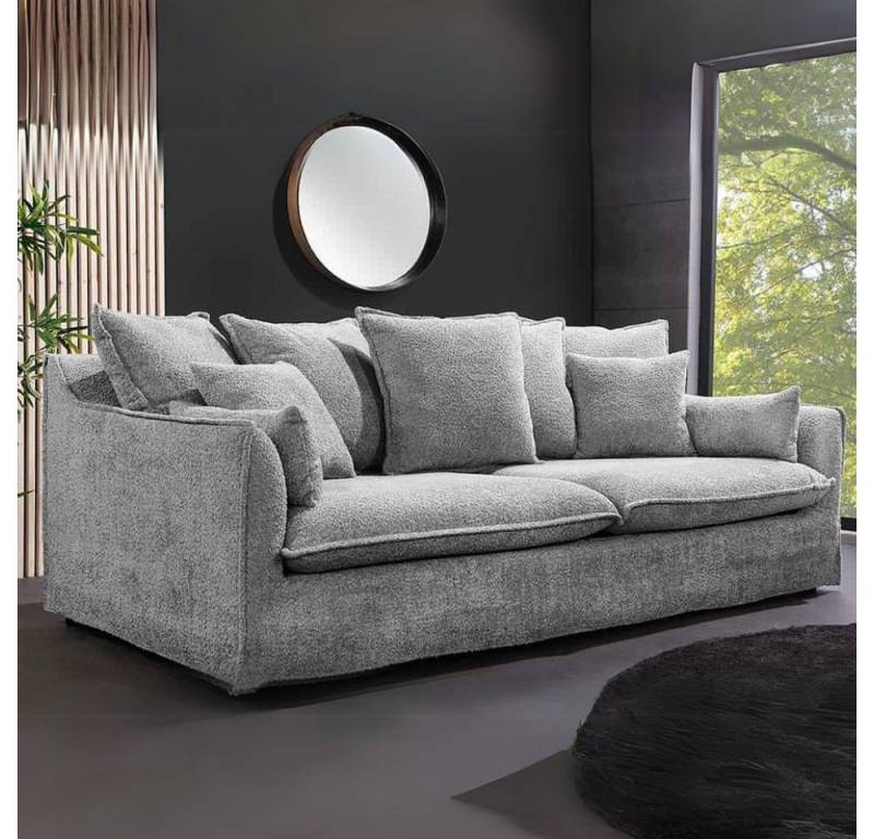 LebensWohnArt Sofa Hussensofa 3-Sitzer PARADISO 200cm Bouclé grau Federkern von LebensWohnArt