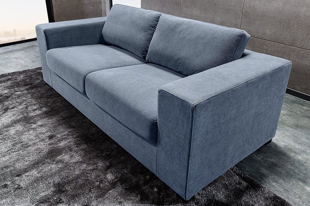 LebensWohnArt Sofa Lounge-Sofa NICE 220cm blau Cord Federkernpolsterung von LebensWohnArt