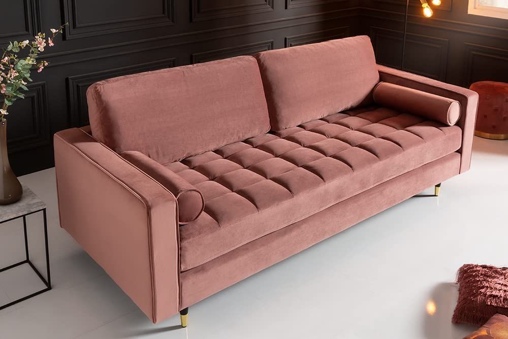 LebensWohnArt Sofa Modernes 3er Sofa 220cm COMFORT alt-rosa Samt Federkern von LebensWohnArt