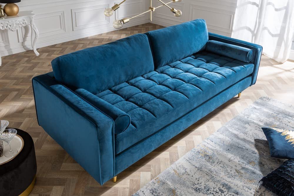 LebensWohnArt Sofa Modernes 3er Sofa 220cm COMFORT blau Samt Federkern von LebensWohnArt