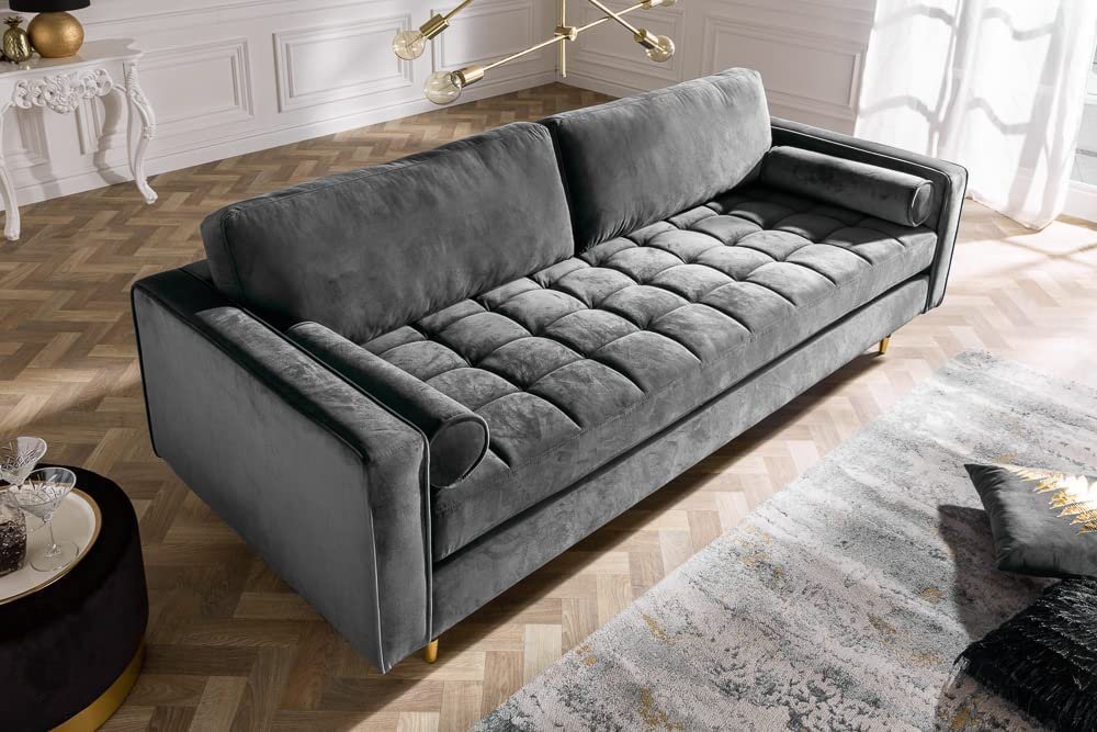 LebensWohnArt Sofa Modernes 3er Sofa 220cm COMFORT grau Samt Federkern von LebensWohnArt