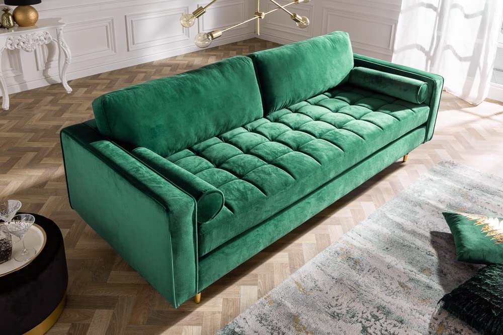 LebensWohnArt Sofa Modernes 3er Sofa 220cm COMFORT grün Samt Federkern von LebensWohnArt