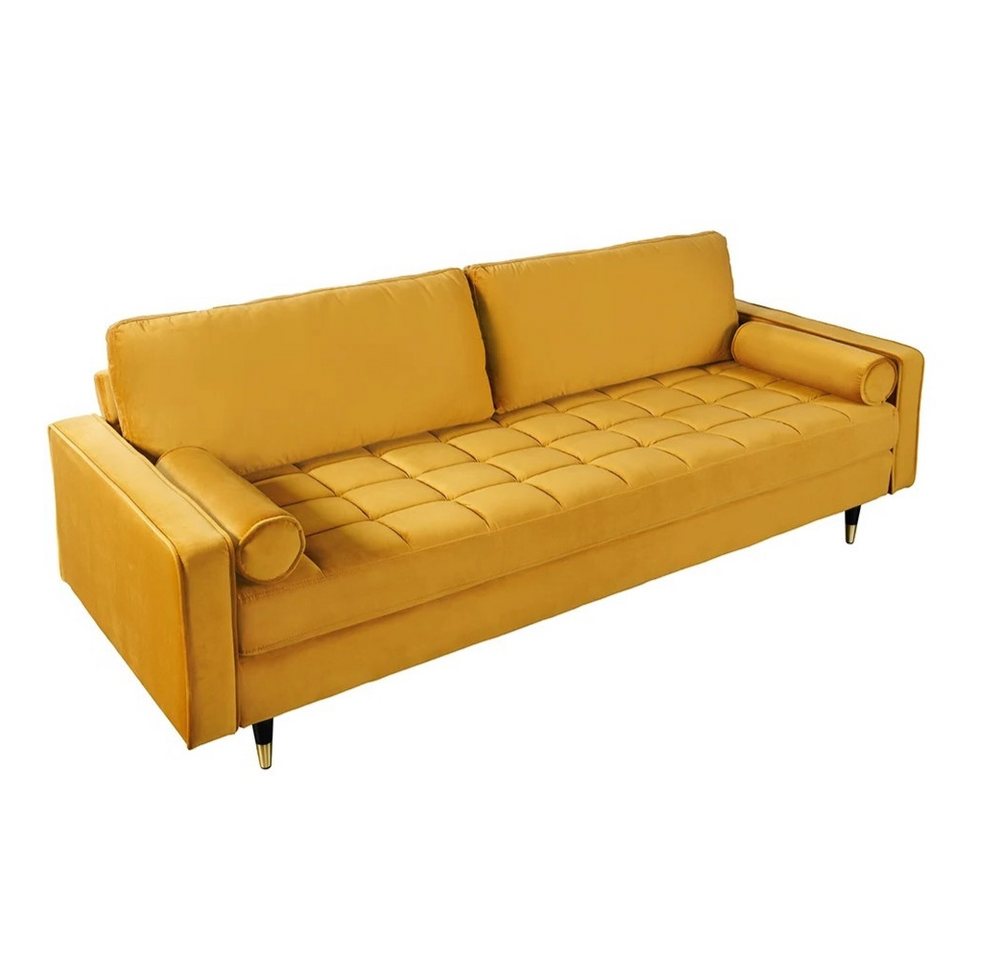 LebensWohnArt Sofa Modernes 3er Sofa 220cm COMFORT senfgelb Samt Federkern von LebensWohnArt