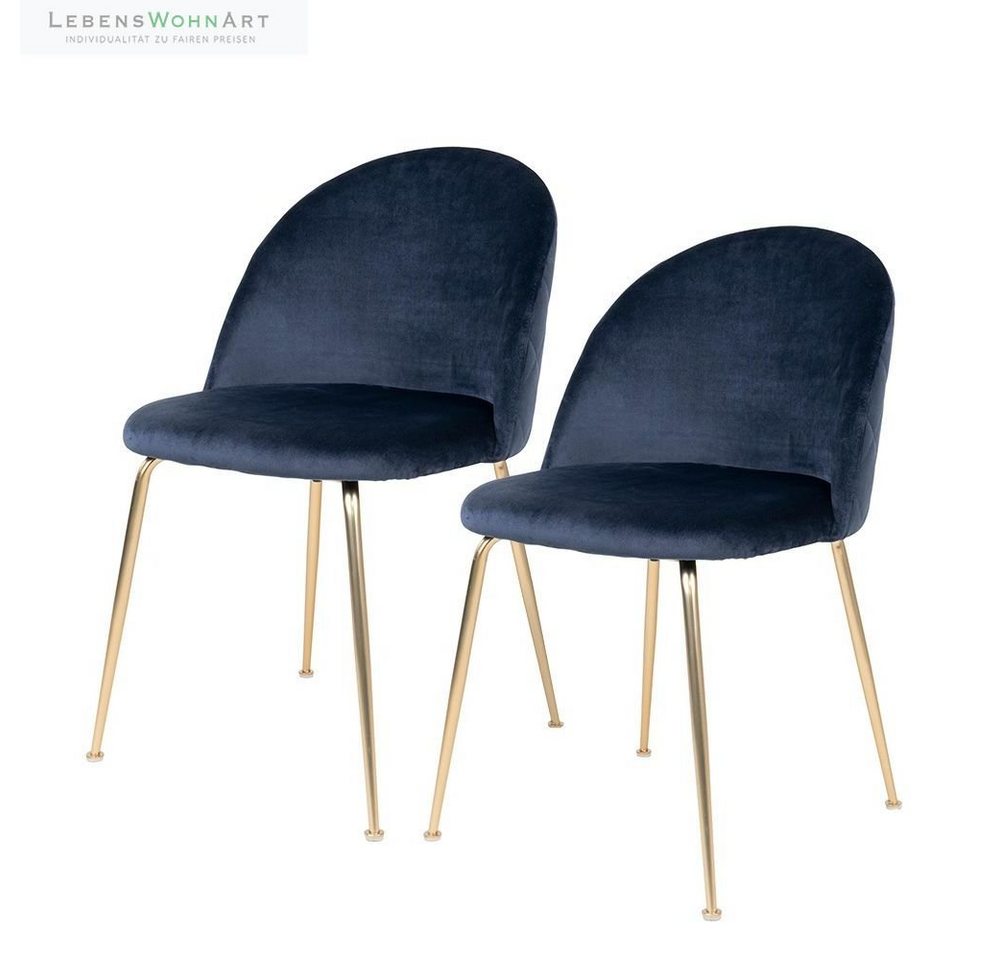LebensWohnArt Stuhl 2er-Set Eleganter Stuhl GENF blau Samt - Beine in Messing-Look LebensWohnArt Stuhl 2er-Set Eleganter Stuhl GENF blau Samt - Beine in Messing-Look von LebensWohnArt