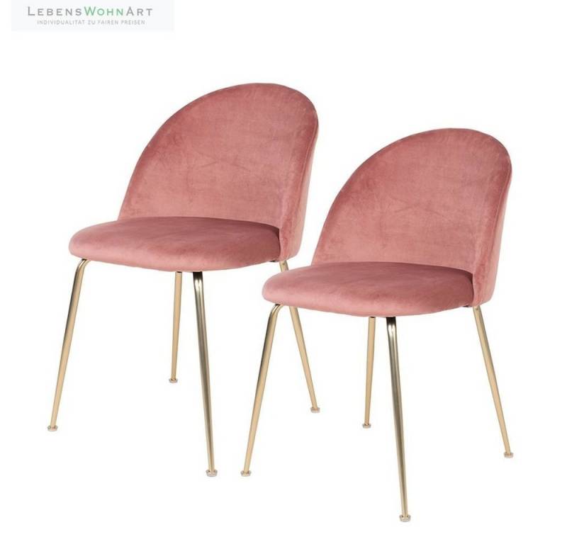 LebensWohnArt Stuhl 2er-Set Eleganter Stuhl GENF rose Samt - Beine in Messing-Look von LebensWohnArt