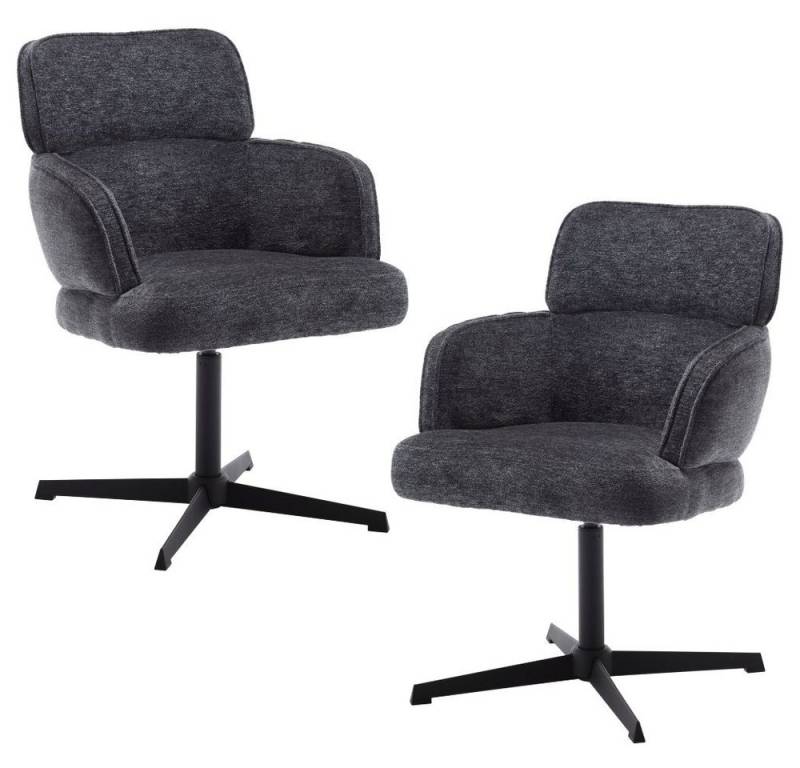 LebensWohnArt Stuhl Exklusives 2er-Set Hochlehner Drehstuhl 360° MASSIMO anthrazit von LebensWohnArt