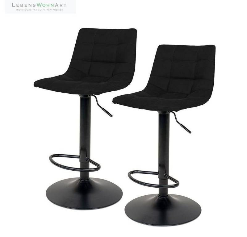 LebensWohnArt Stuhl 2er Set moderner höhenverstellbarer Barstuhl LEIRIA schwarz Samt von LebensWohnArt