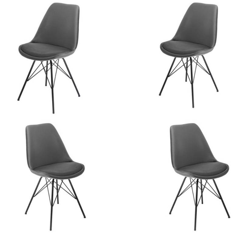 LebensWohnArt Stuhl 4er Set Design-Klassiker Stuhl NORWAY grau Samt schwarze Beine von LebensWohnArt