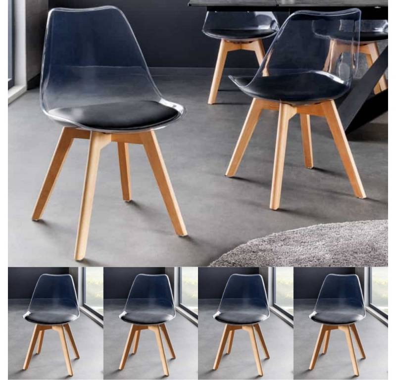 LebensWohnArt Stuhl 4er Set Design-Klassiker Stuhl NORWAY transparent schwarz Buchenholz von LebensWohnArt