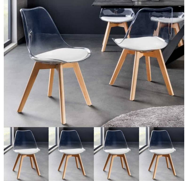 LebensWohnArt Stuhl 4er Set Design-Klassiker Stuhl NORWAY transparent weiss Buchenholz von LebensWohnArt
