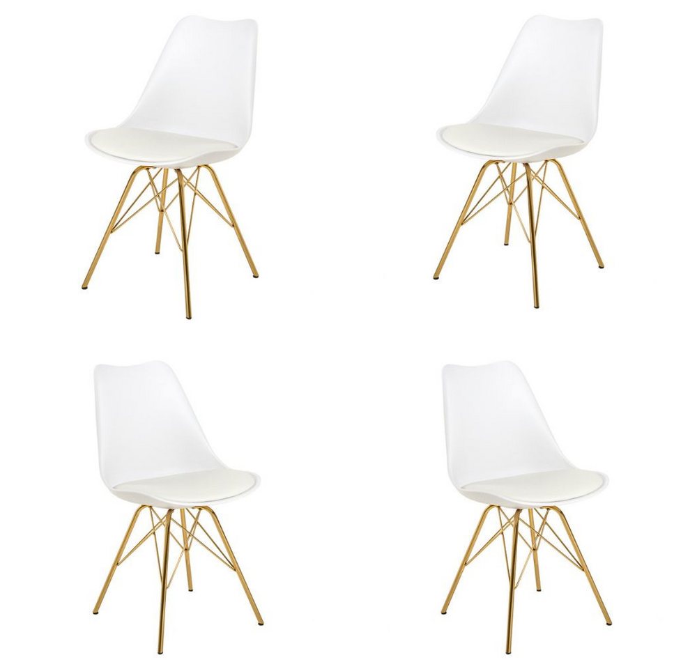 LebensWohnArt Stuhl 4er Set Design-Klassiker Stuhl NORWAY weiss-gold von LebensWohnArt