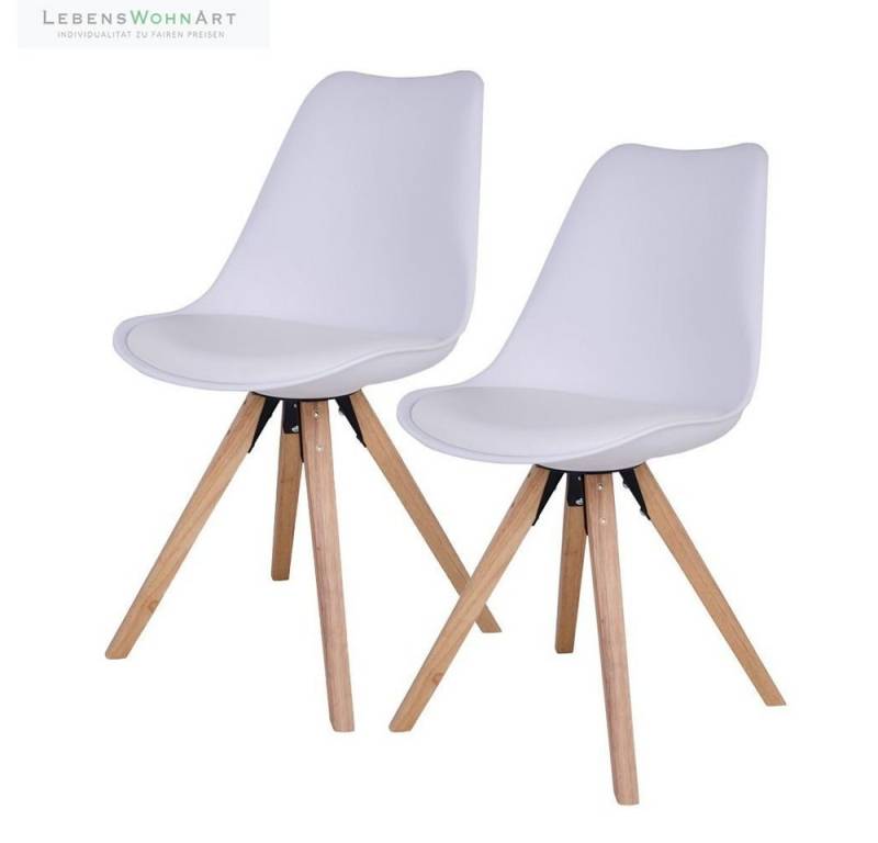 LebensWohnArt Stuhl Design Stuhl SKAGEN (2er Set) weiss - Holzbeine natural von LebensWohnArt