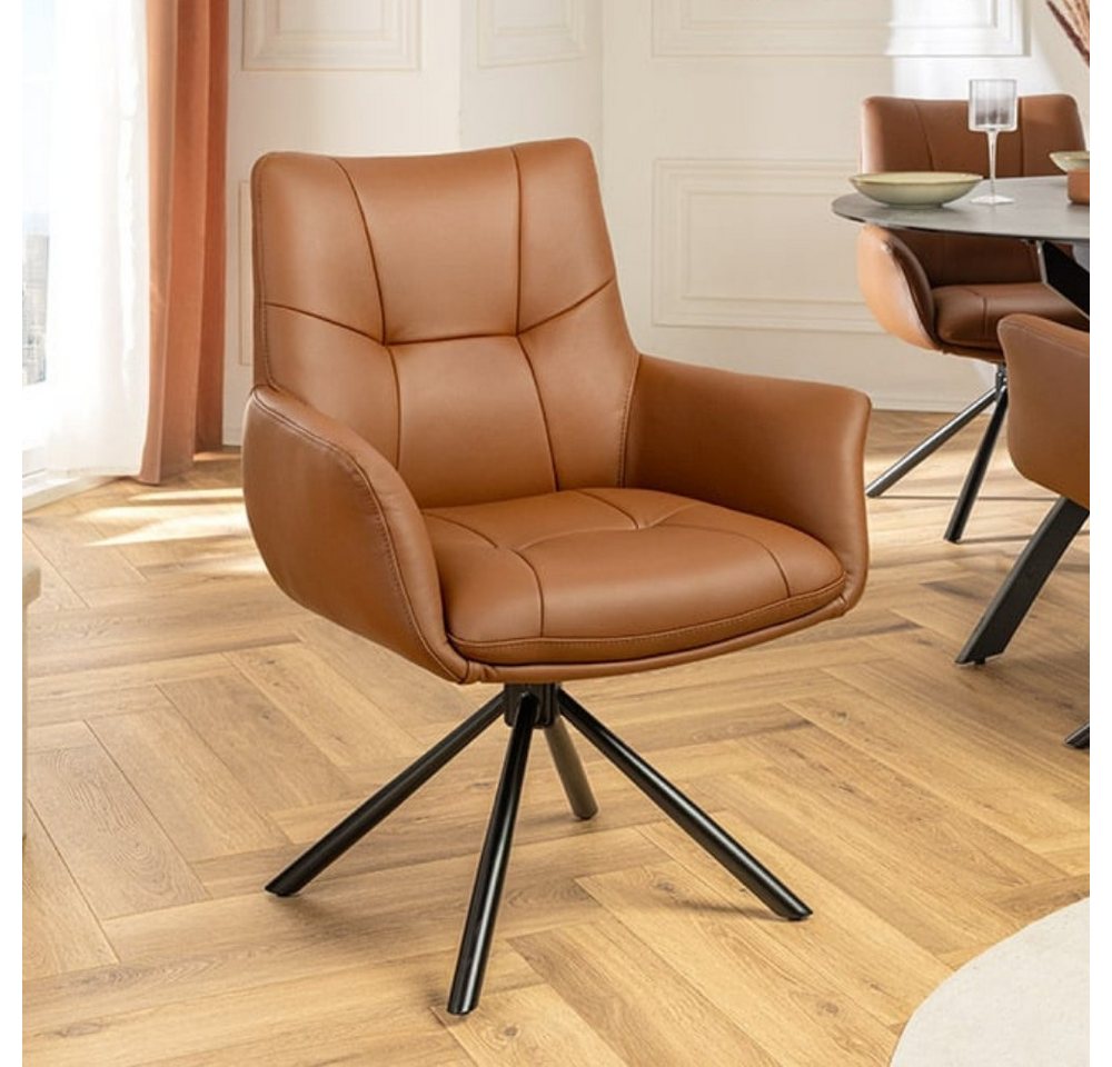 LebensWohnArt Stuhl Drehbarer 360° Echtleder Stuhl SIGN cognac Federkern mit Armlehne von LebensWohnArt