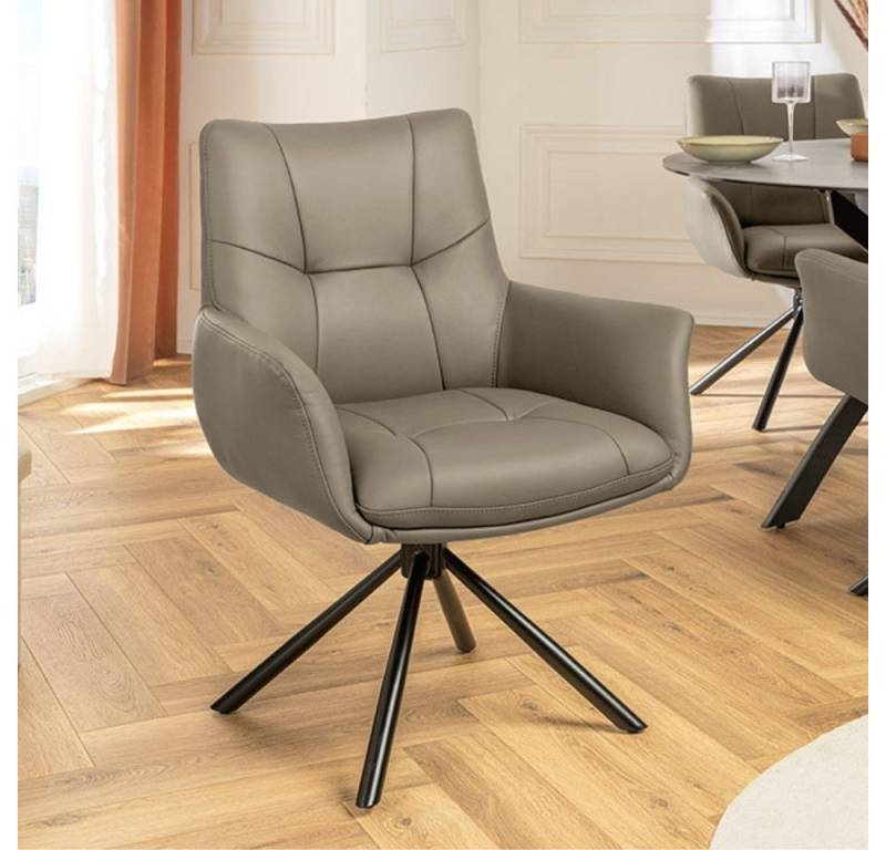 LebensWohnArt Stuhl Drehbarer 360° Echtleder Stuhl SIGN taupe Federkern mit Armlehne von LebensWohnArt