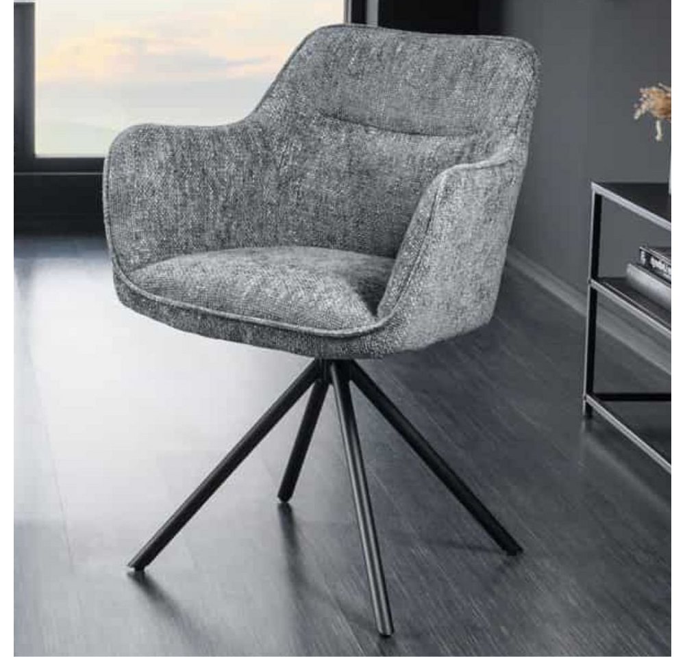 LebensWohnArt Stuhl Eleganter Drehstuhl FLORENZ grau Strukturstoff Metallgestell von LebensWohnArt