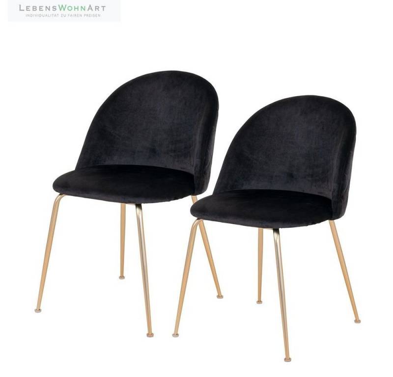 LebensWohnArt Stuhl Eleganter Stuhl GENF (2er Set) schwarz Samt - Beine in Messing-Look von LebensWohnArt