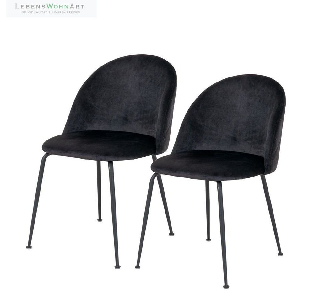 LebensWohnArt Stuhl 2er-Set Eleganter Stuhl GENF schwarz Samt schwarze Beine von LebensWohnArt