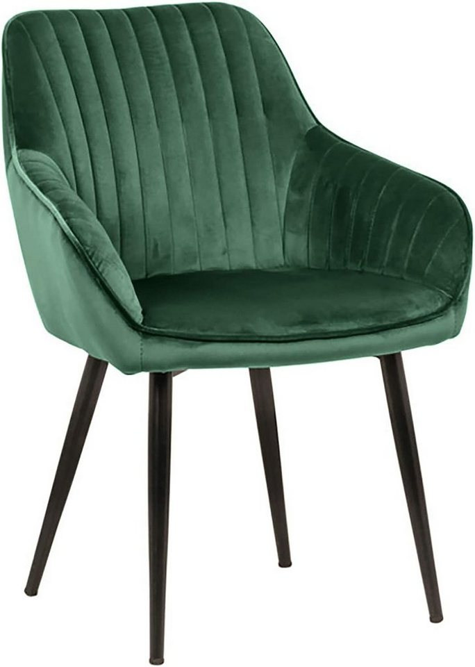 LebensWohnArt Stuhl Eleganter Stuhl MILAN Samt grün Ziersteppung Armlehnen von LebensWohnArt