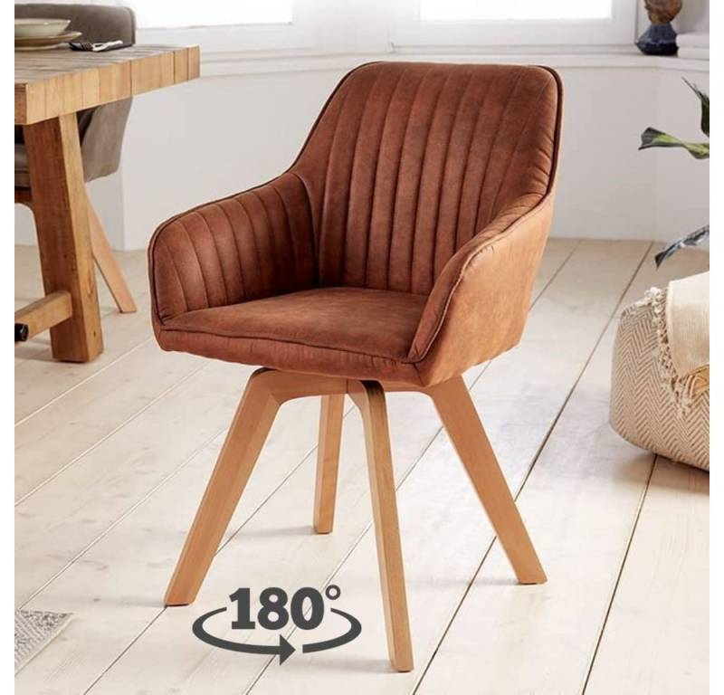 LebensWohnArt Stuhl Moderner Drehstuhl NOVO used-brown Buchenholz Beine Armlehnen von LebensWohnArt