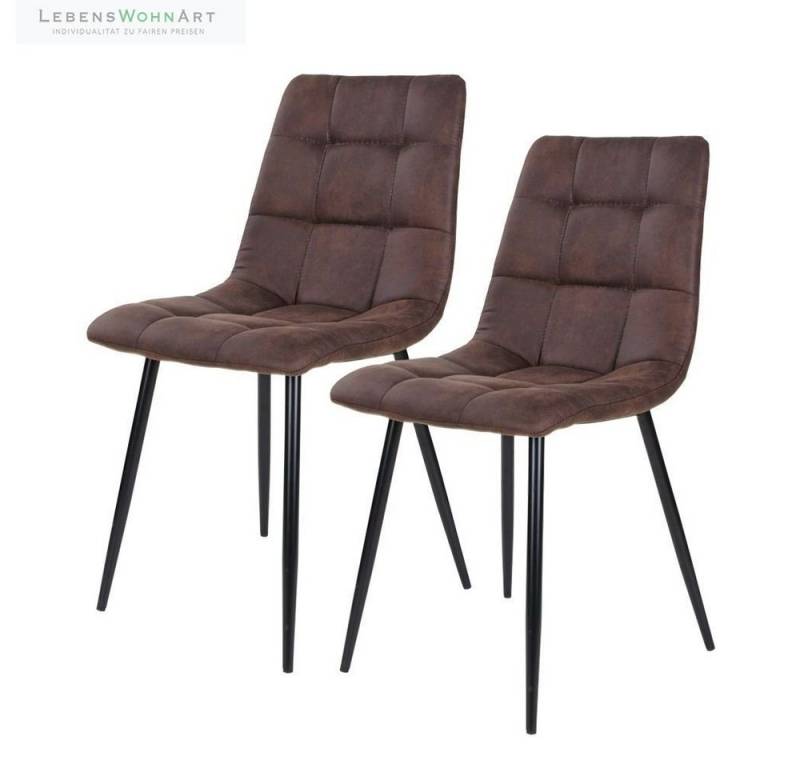 LebensWohnArt Stuhl Modernes 2er Stuhl-Set LEIRIA dunkelbraun Mikrofaser von LebensWohnArt