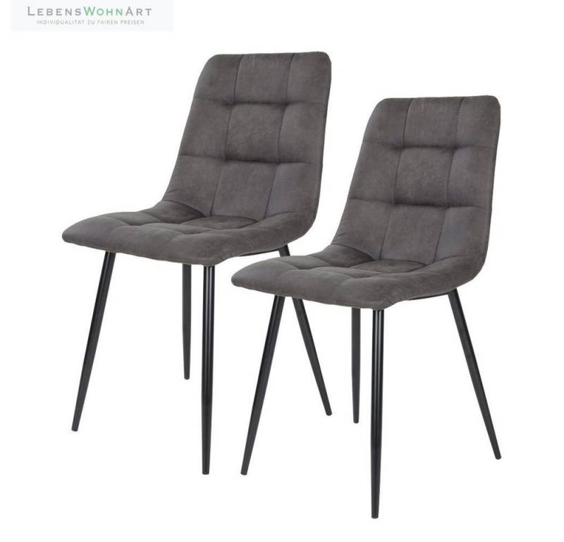 LebensWohnArt Stuhl Modernes 2er Stuhl-Set LEIRIA dunkelgrau Mikrofaser von LebensWohnArt